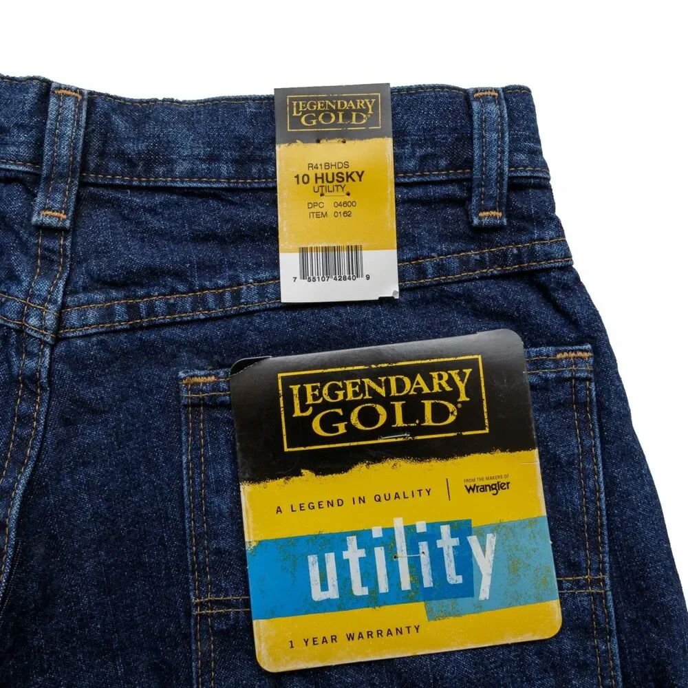 Wrangler Size 10 Boys Utility Jeans Legendary Gold Adj Waist Husky Dark Blue